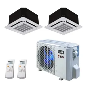 21,000 BTU 22 SEER2 ACiQ 2-Zone Ceiling Cassette Mini Split System w/ Extreme Heat - 9 12