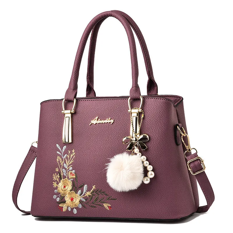 American Retro Trendy Fashion Embroidered Fur Ball Accessories One Shoulder Crossbody Handbag