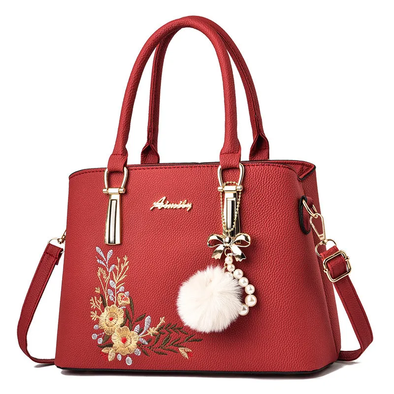 American Retro Trendy Fashion Embroidered Fur Ball Accessories One Shoulder Crossbody Handbag