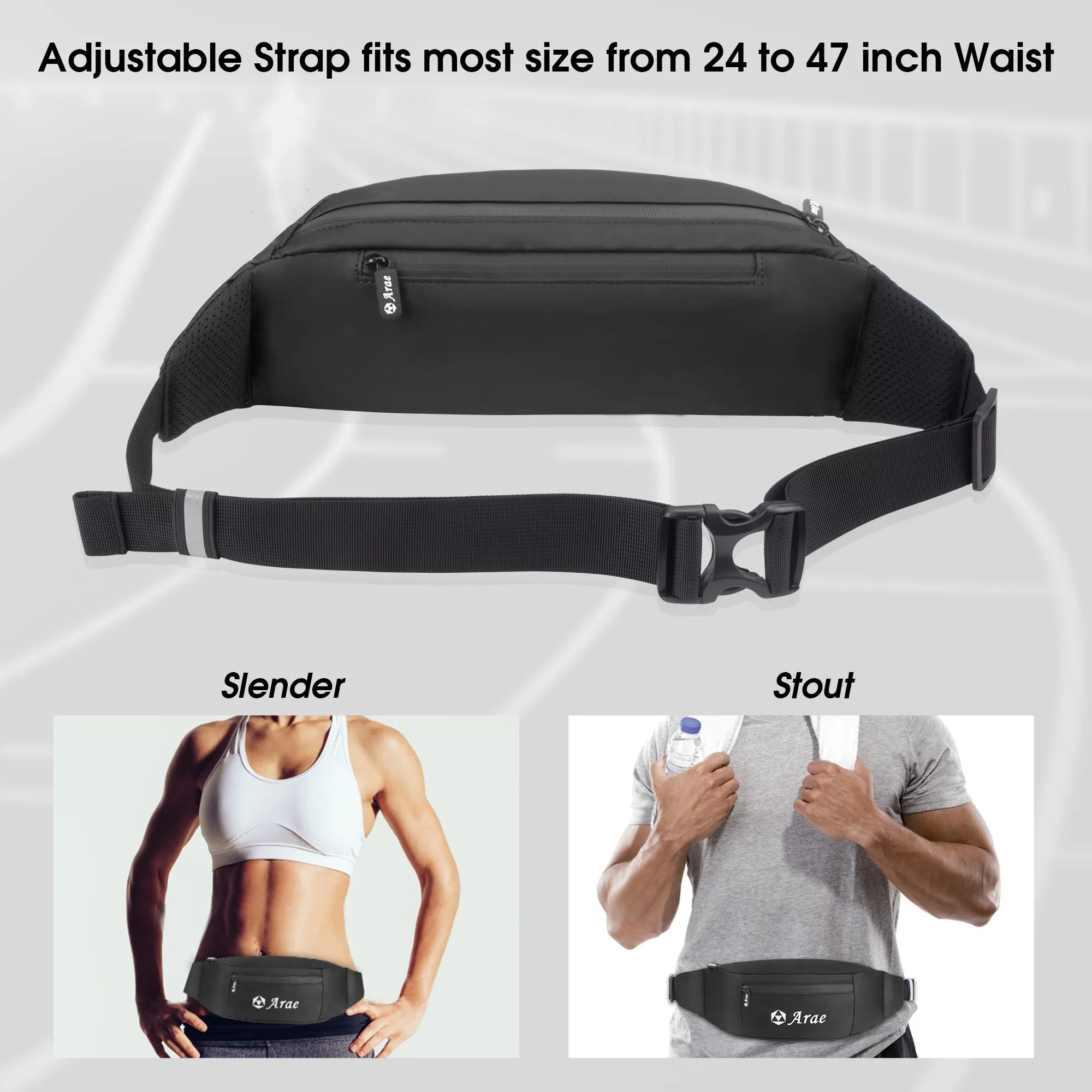 Arae Running Fanny Packs for Women, Men Crossbody Fashion Sports Waist Pack Belt Bags With 4 Zipper Bags For Travel Workout Running