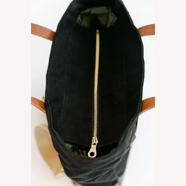 Baker Backpack | Signature Black Canvas   Brown Leather