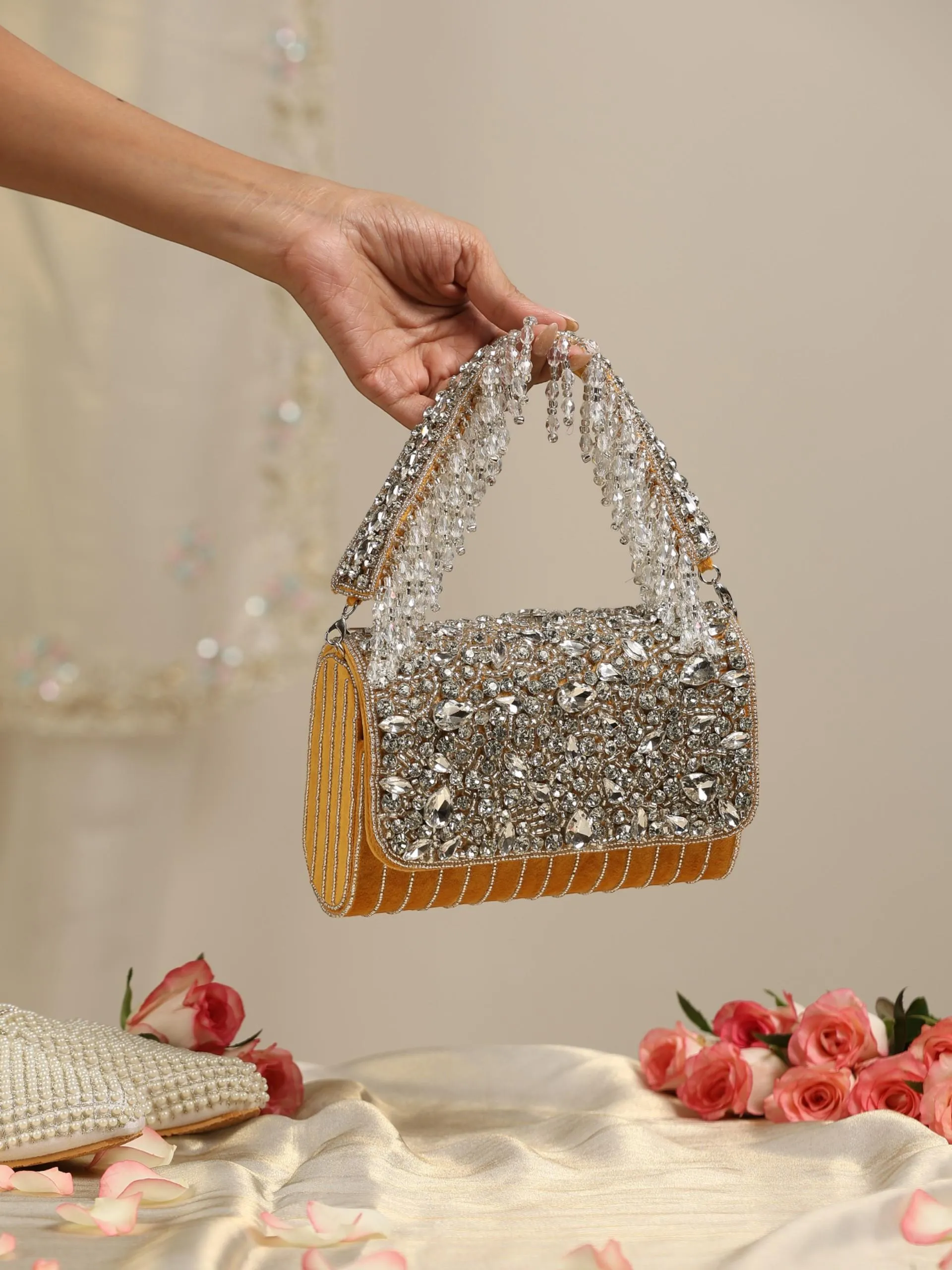 Beaded Silver and Yellow Clutch Bag