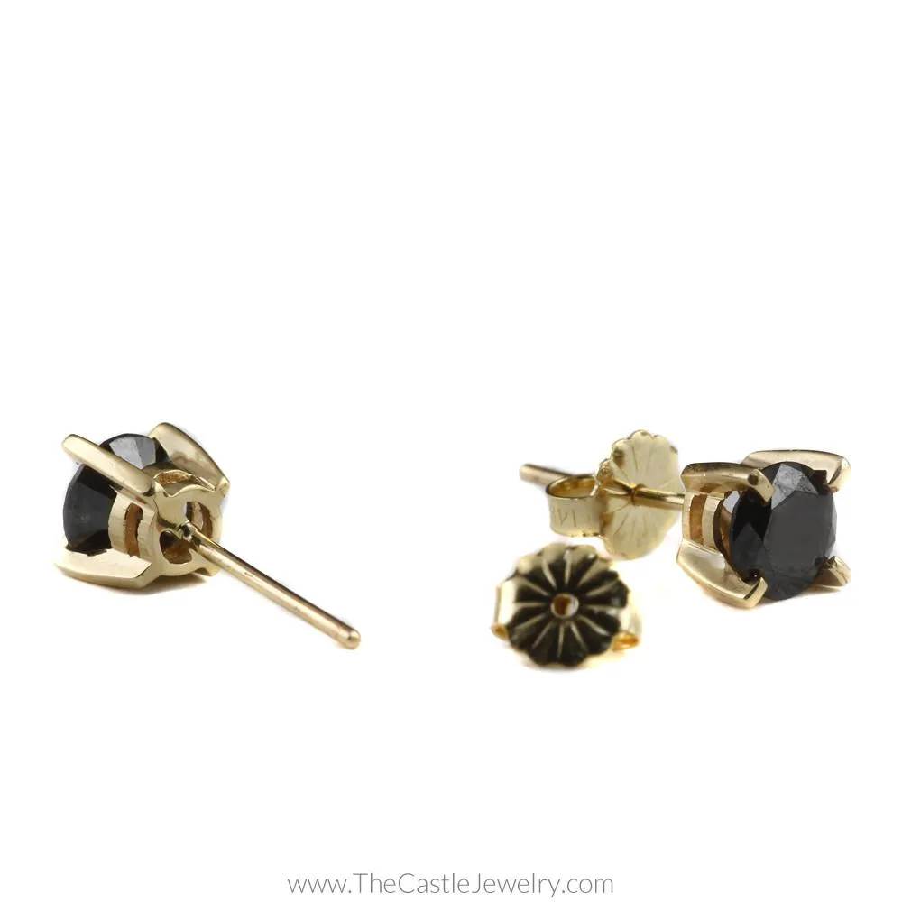 Beautiful Round Black Diamond 1.50cttw Stud Earrings in 14K Yellow Gold