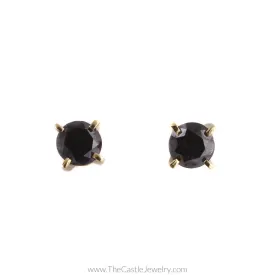 Beautiful Round Black Diamond 1.50cttw Stud Earrings in 14K Yellow Gold