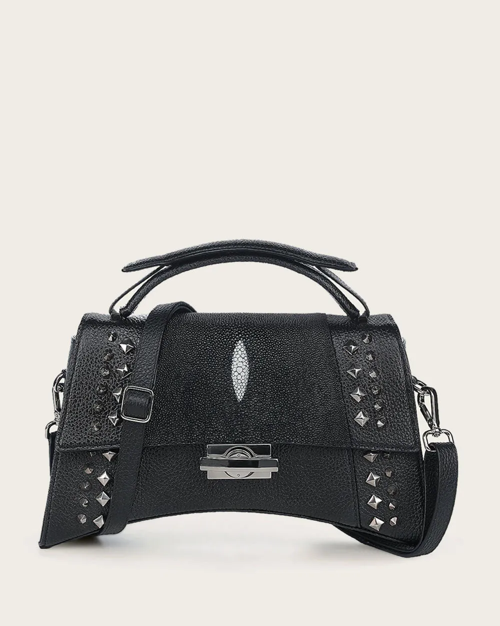 Black stingray top handle handbag