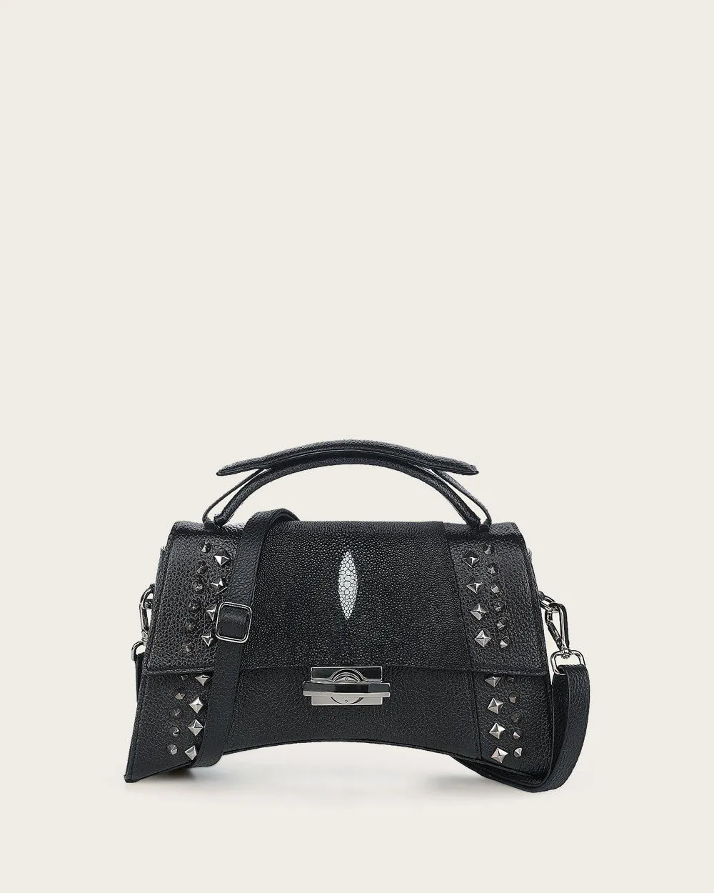 Black stingray top handle handbag