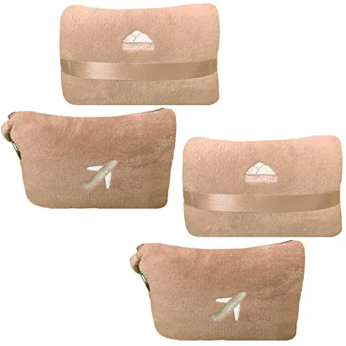 BlueHills 2-Pack Mini Premium Soft Plush Travel Blanket Pillow Airplane Essentials for Two in bag Flight Traveling Warm Portable Plane Blankets Compact Cozy Traveler Backpack Blankets Warm Beige - M26