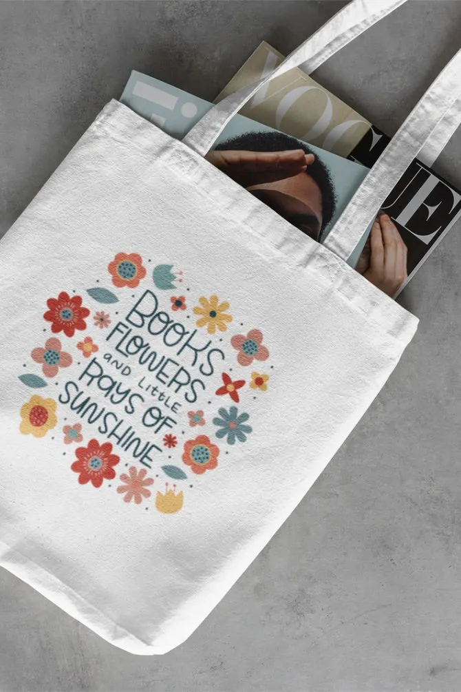 Books And Flowers Zipper Tote Bag