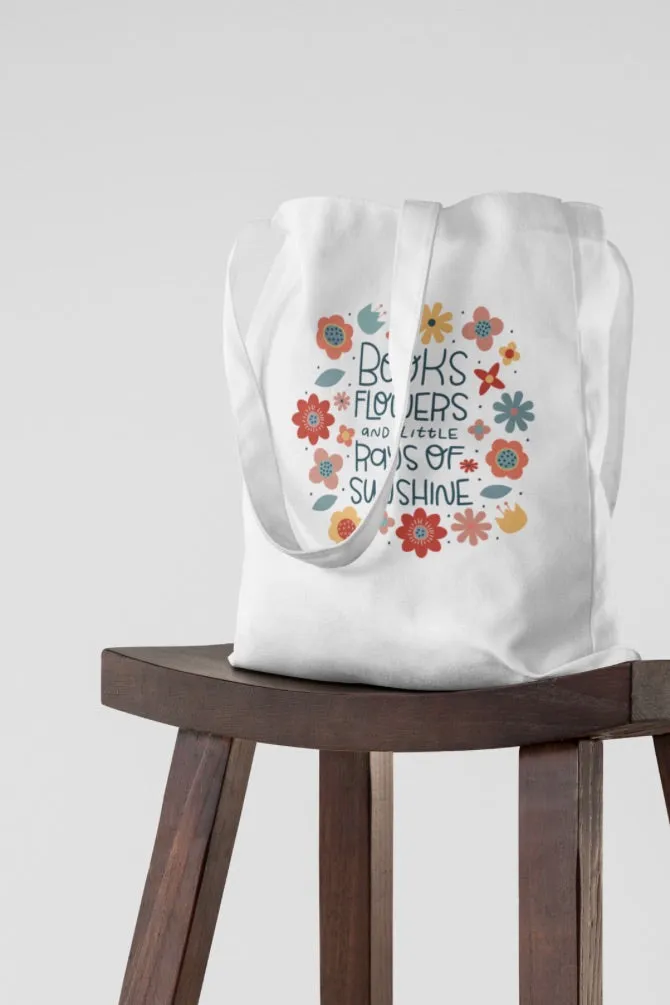 Books And Flowers Zipper Tote Bag