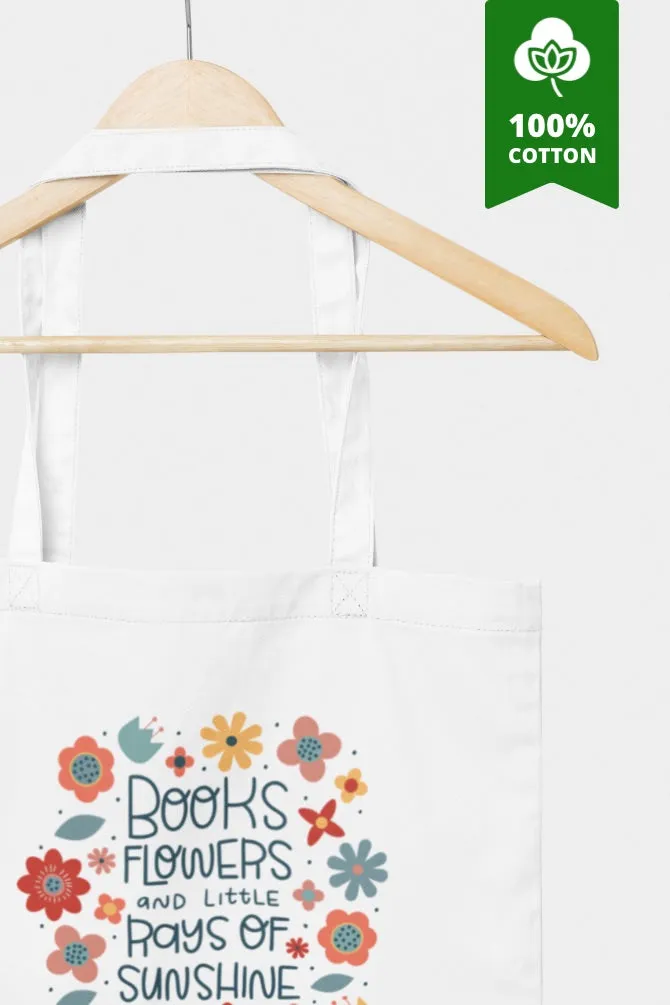 Books And Flowers Zipper Tote Bag