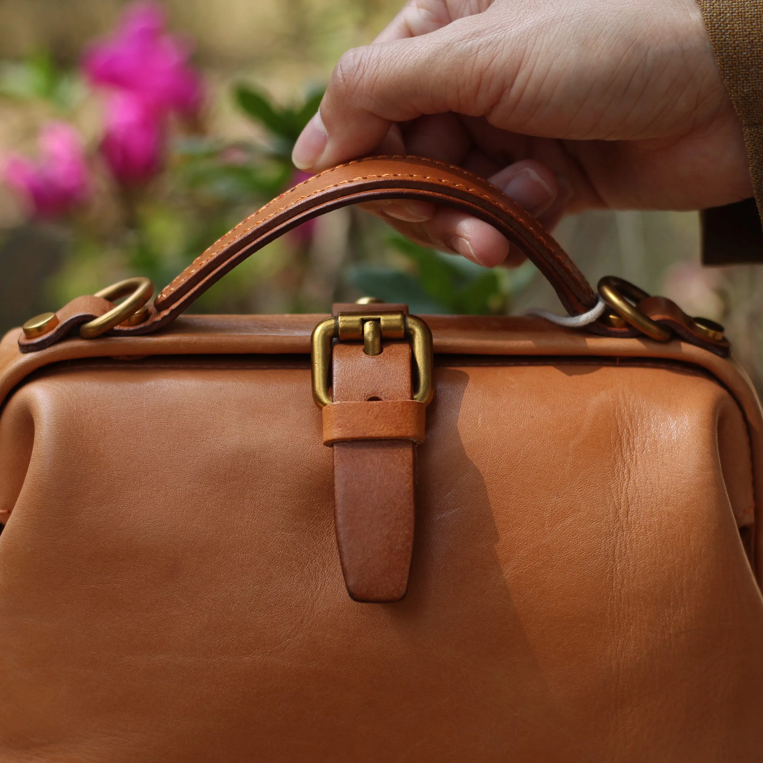 Brown Handmade Leather Bag Doctor Bag Crossbody Bag