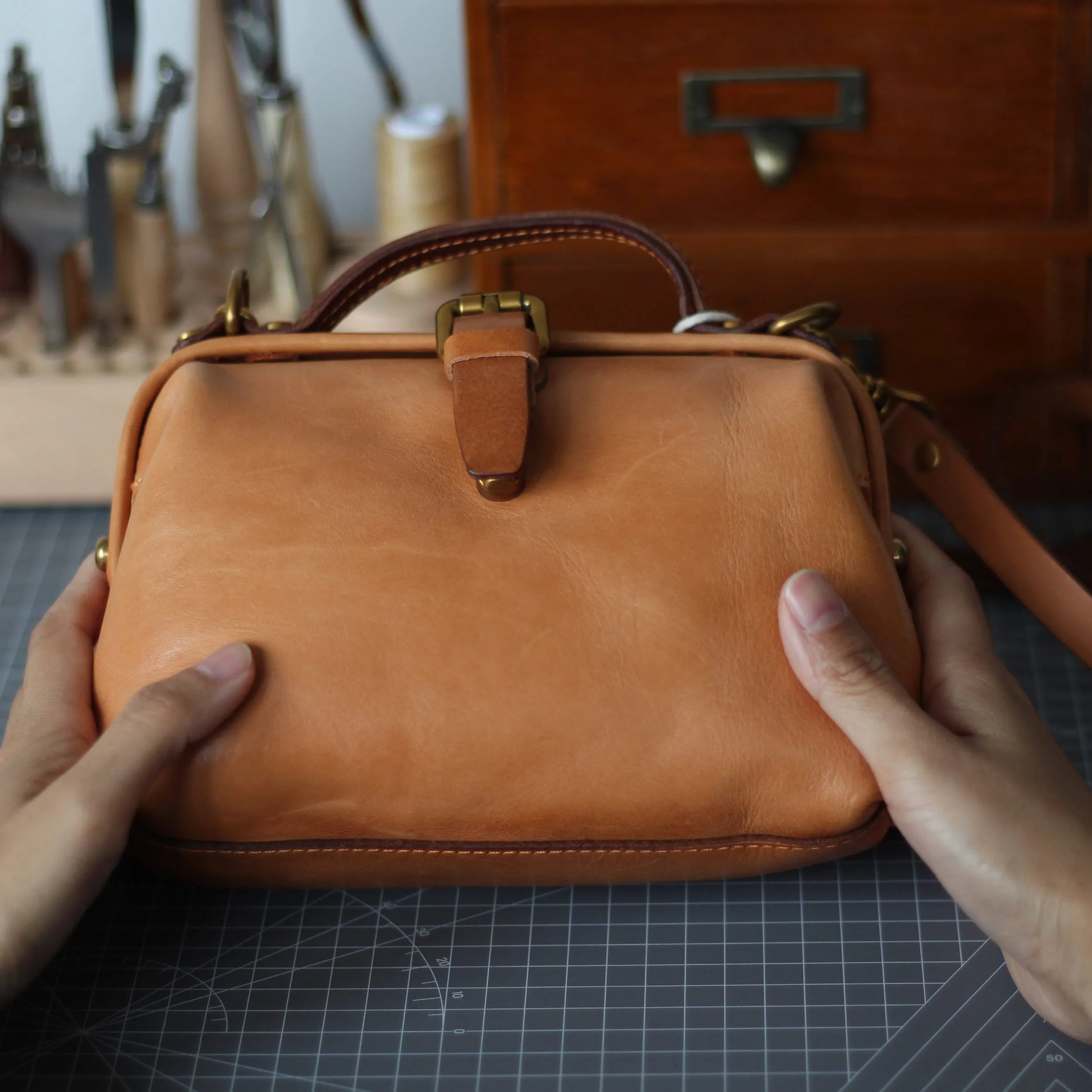 Brown Handmade Leather Bag Doctor Bag Crossbody Bag