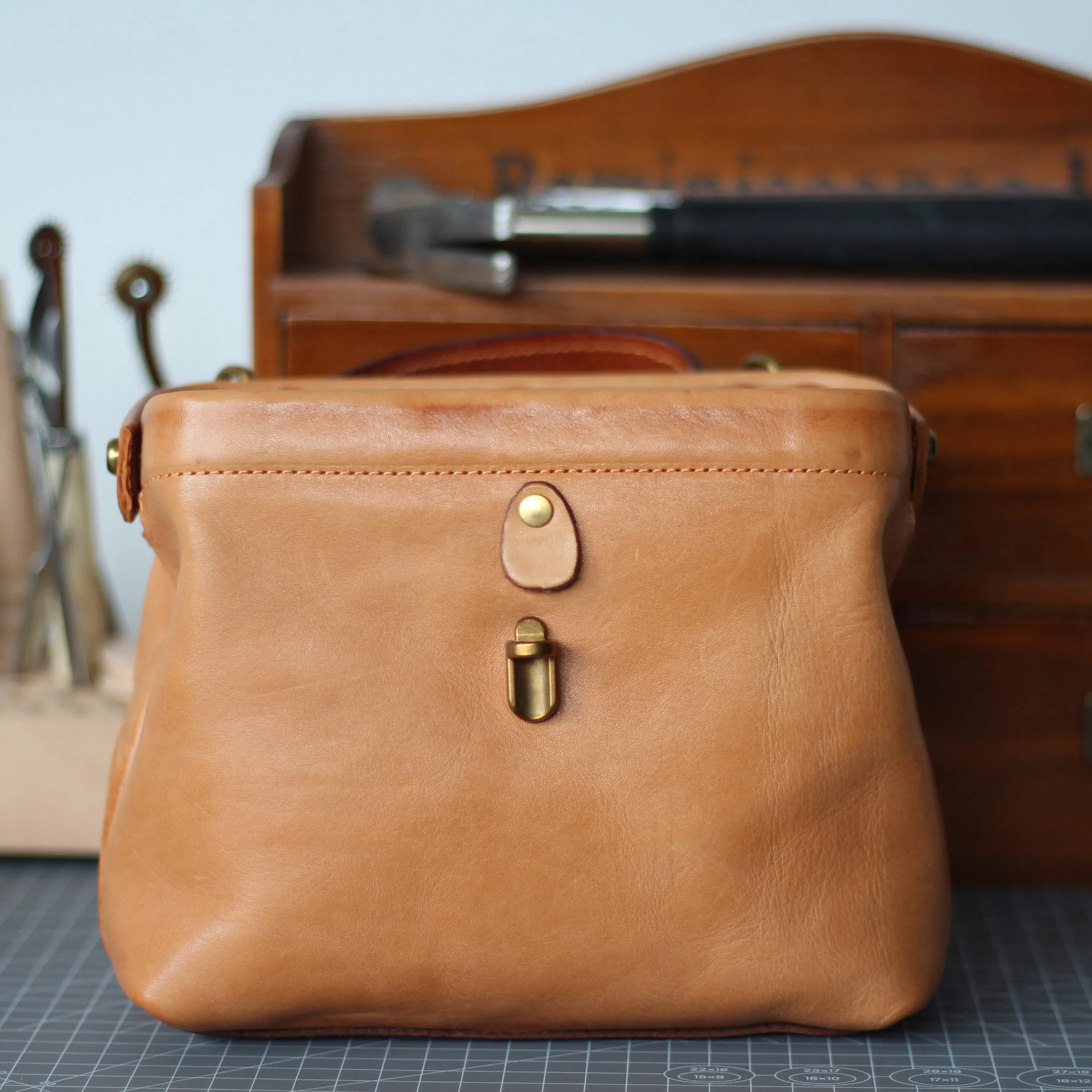 Brown Handmade Leather Bag Doctor Bag Crossbody Bag