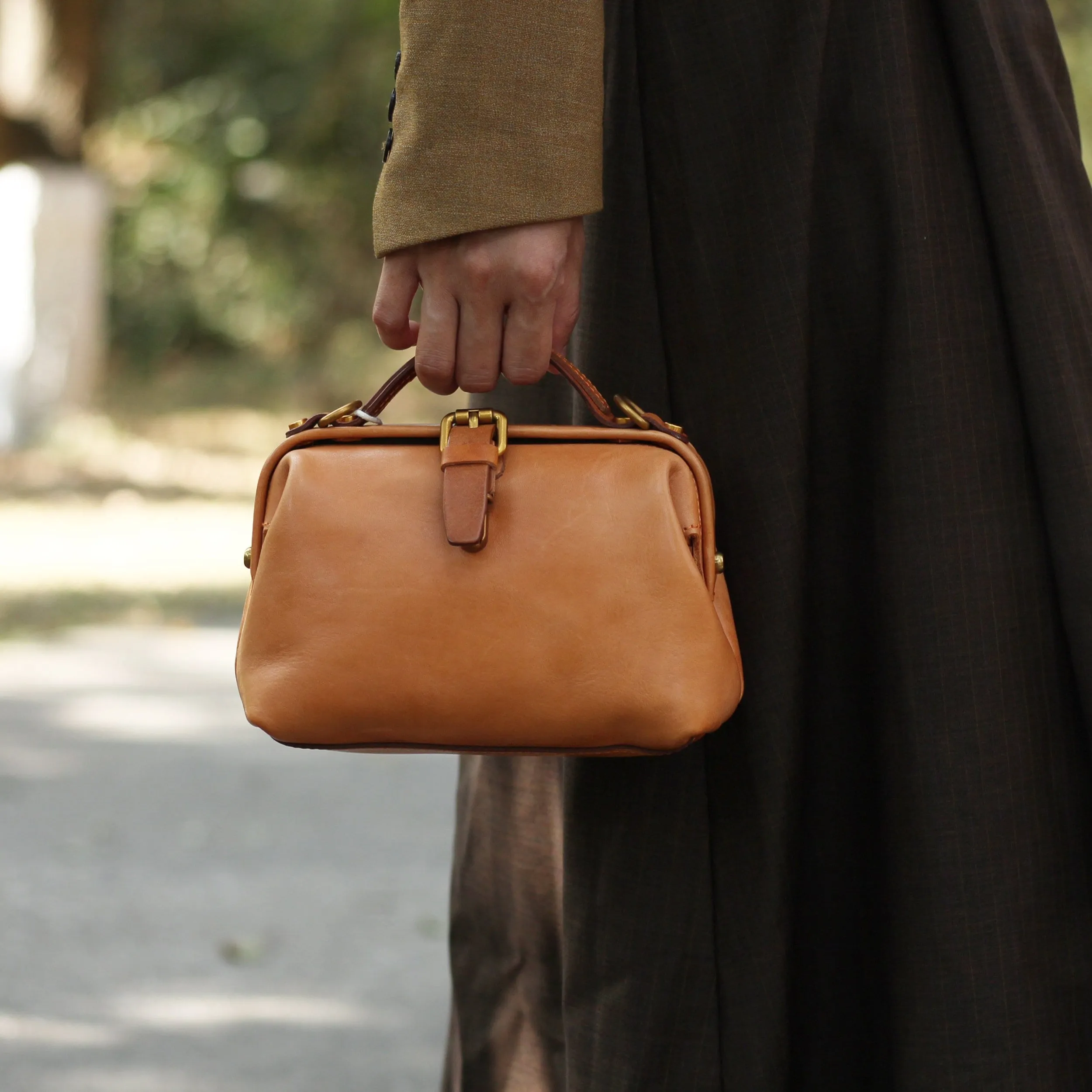 Brown Handmade Leather Bag Doctor Bag Crossbody Bag