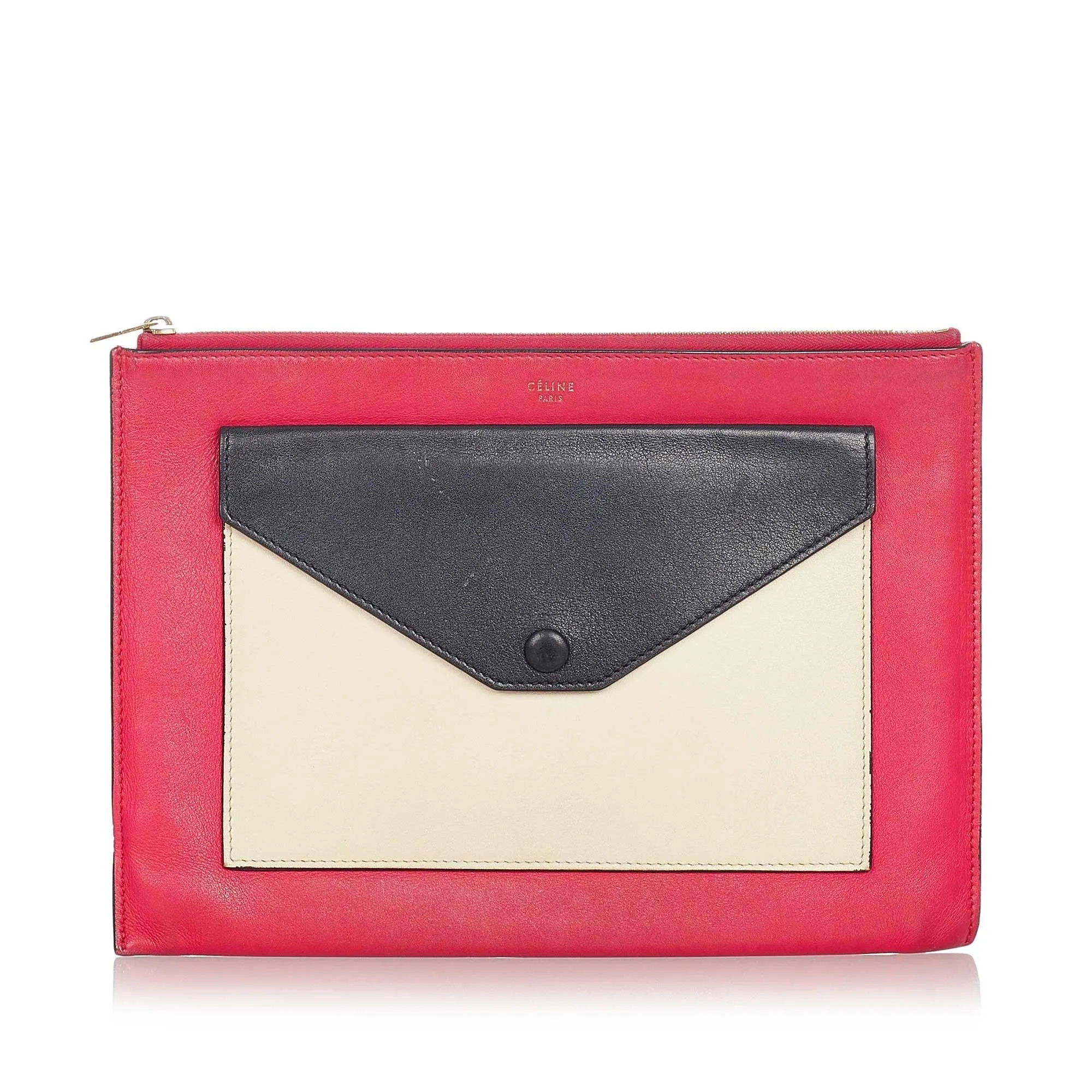 Celine Tri-Color Zip Envelope Leather Clutch (SHG-22456)