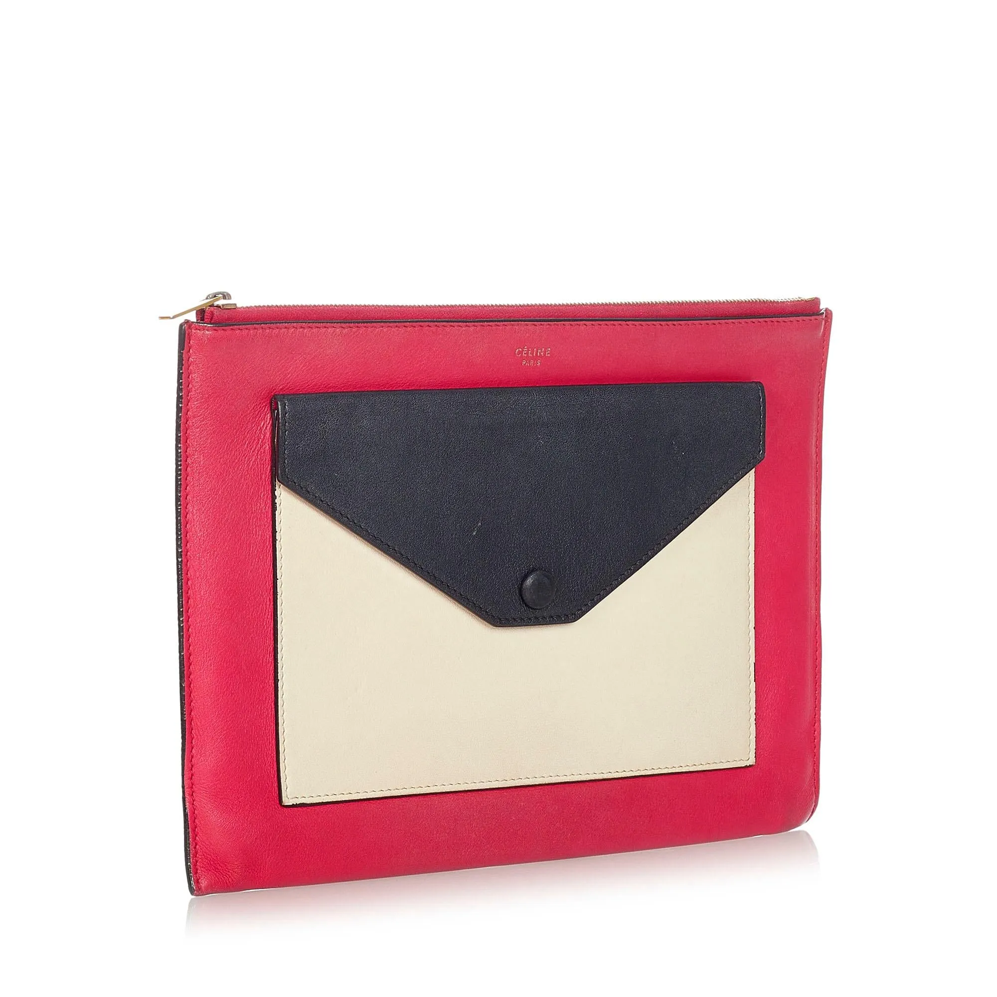 Celine Tri-Color Zip Envelope Leather Clutch (SHG-22456)