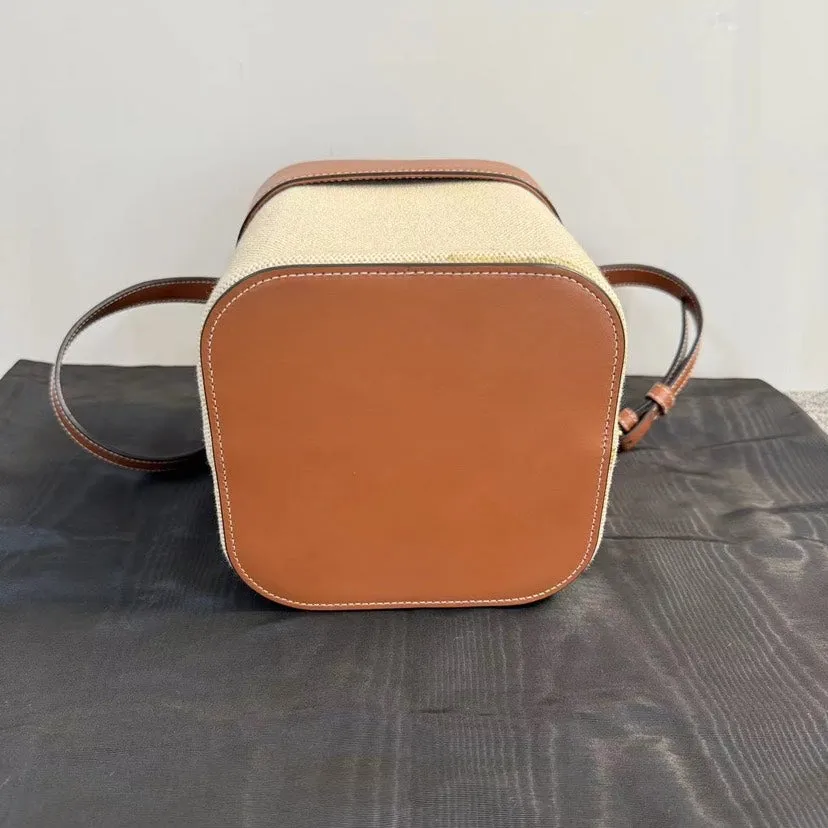 Celine Triomphe Canvas Tan Leather Small Bucket Bag