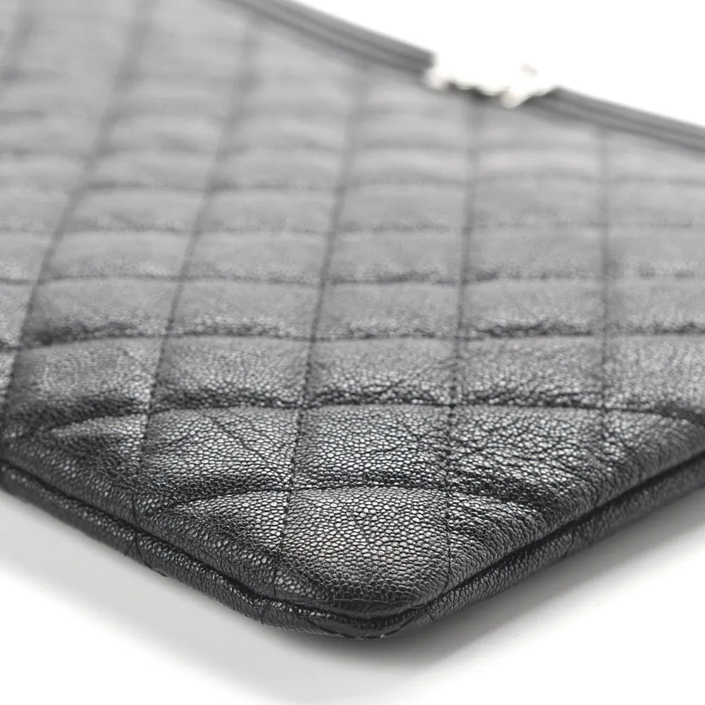 Chanel Black Quilted Caviar Leather Boy Zip Pouch Clutch Bag