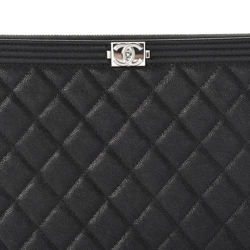 Chanel Black Quilted Caviar Leather Boy Zip Pouch Clutch Bag