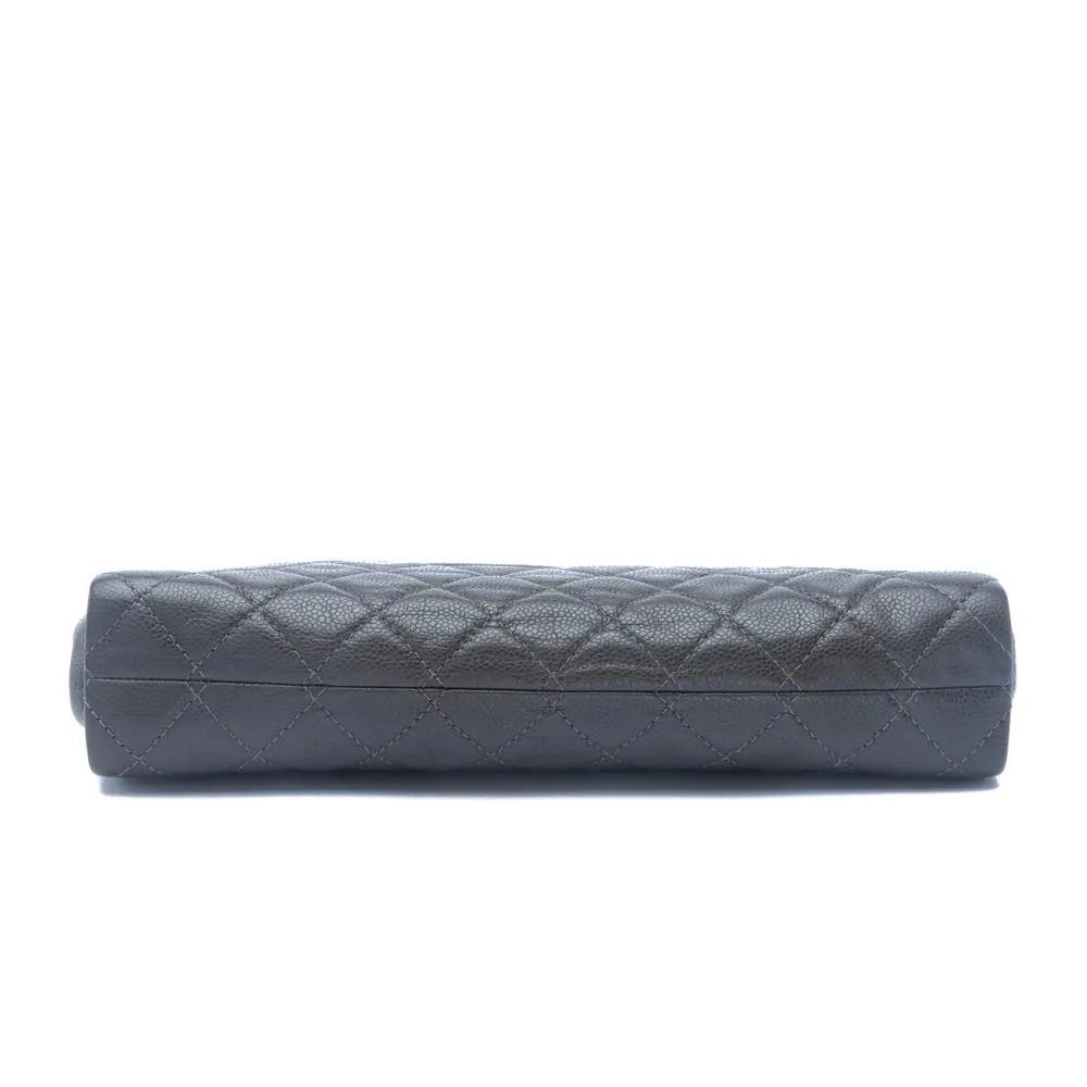 Chanel Grey Quilted Caviar Timeless CC Large Frame Clutch Bag