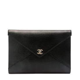 Chanel Metallic Black Embossed Lambskin Leather Cube Clutch Bag