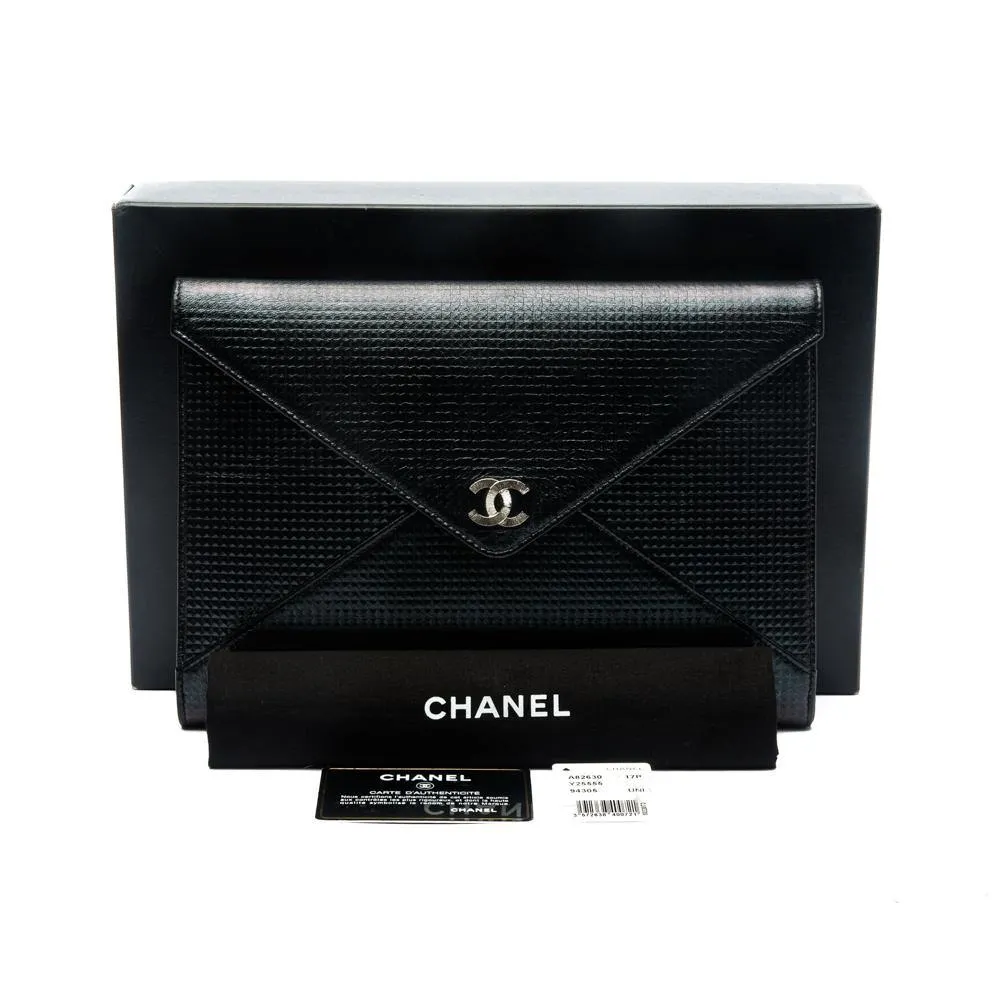 Chanel Metallic Black Embossed Lambskin Leather Cube Clutch Bag