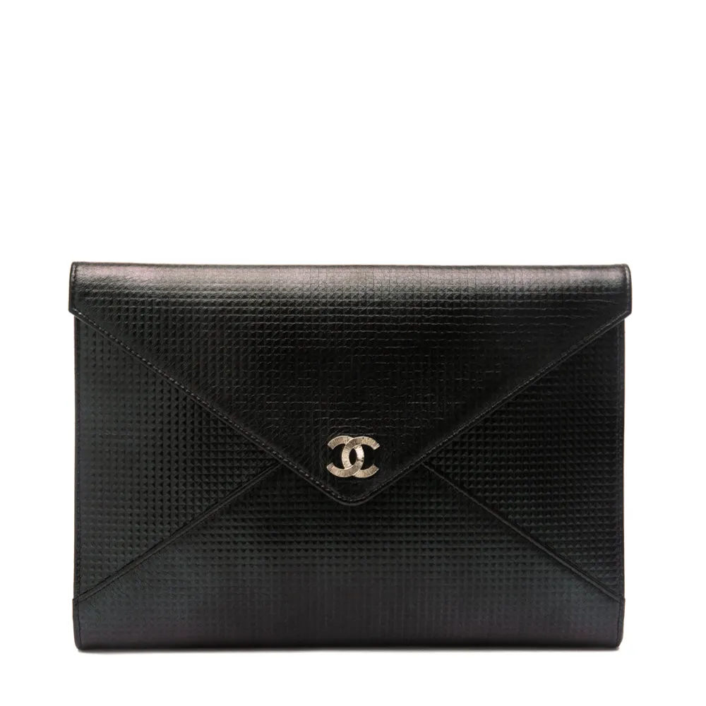 Chanel Metallic Black Embossed Lambskin Leather Cube Clutch Bag