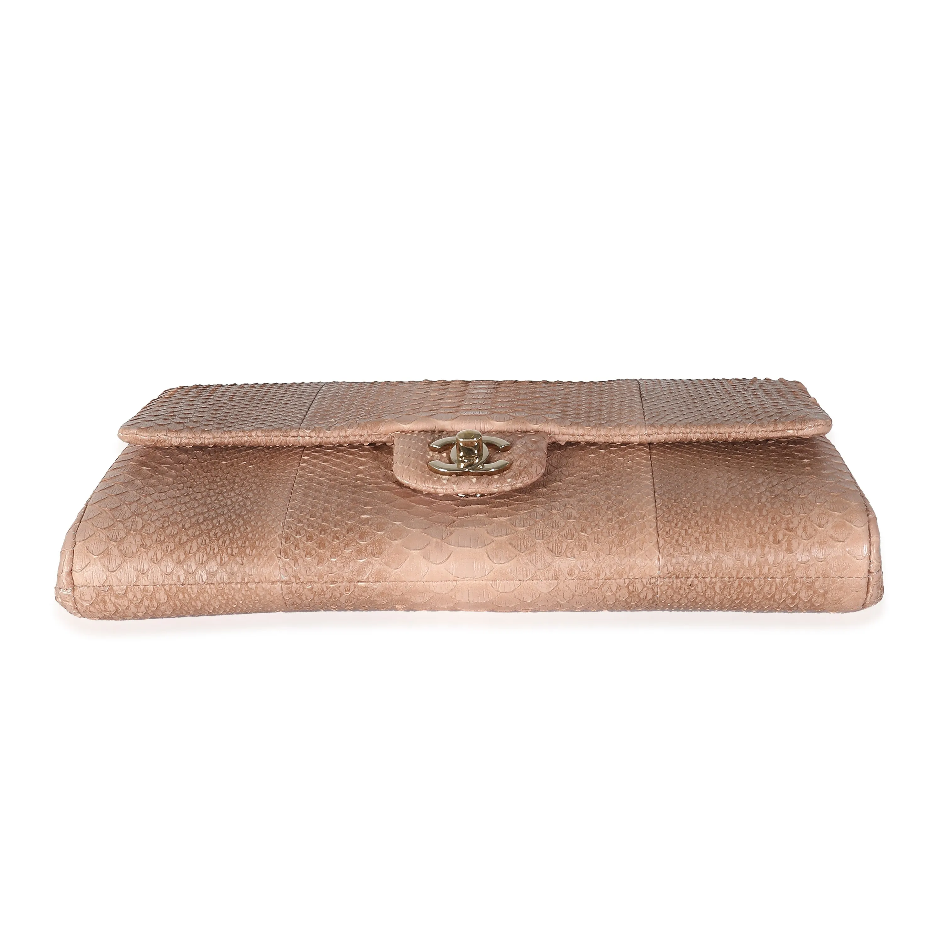 CHANEL Pink Python Classic Flap Clutch With Chain