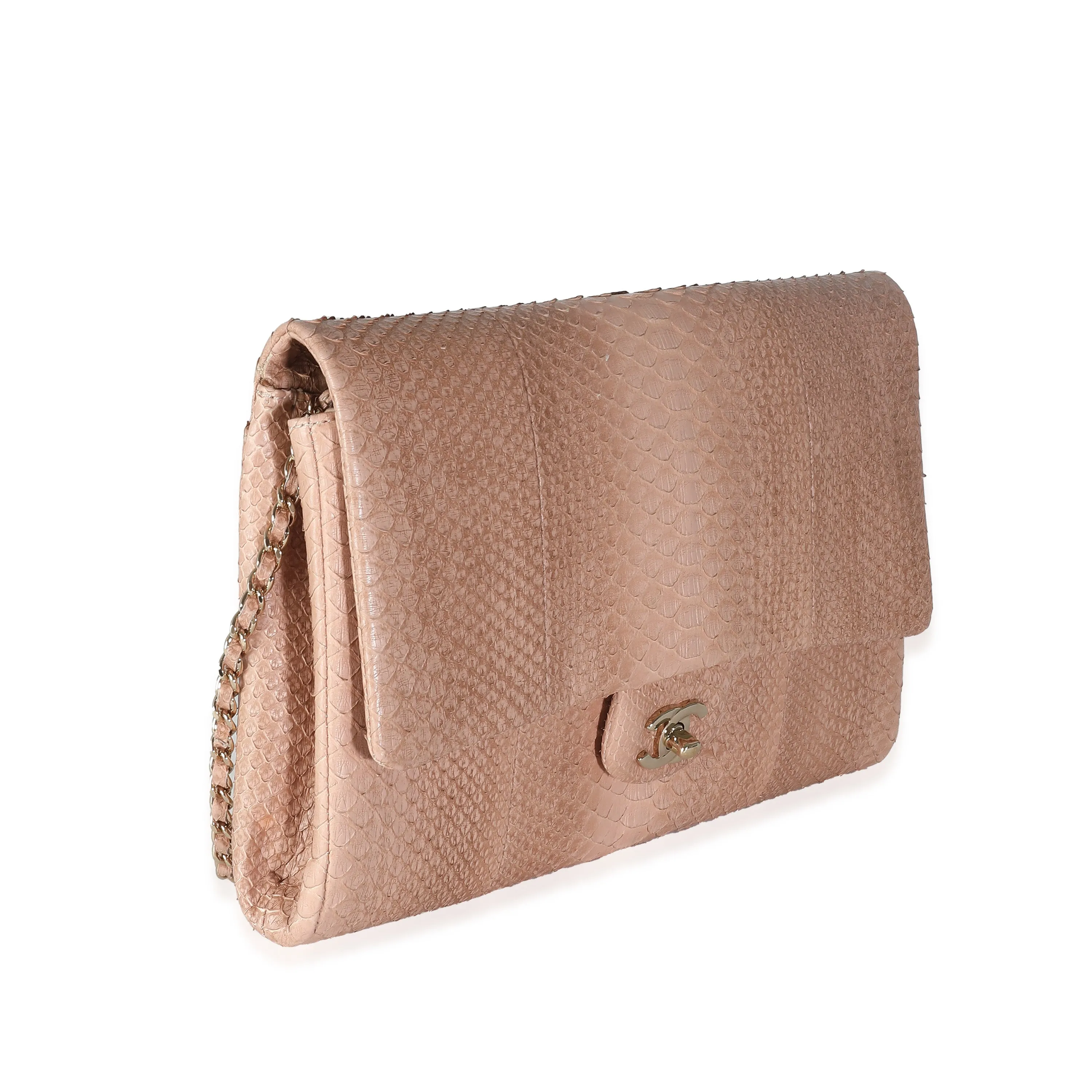 CHANEL Pink Python Classic Flap Clutch With Chain