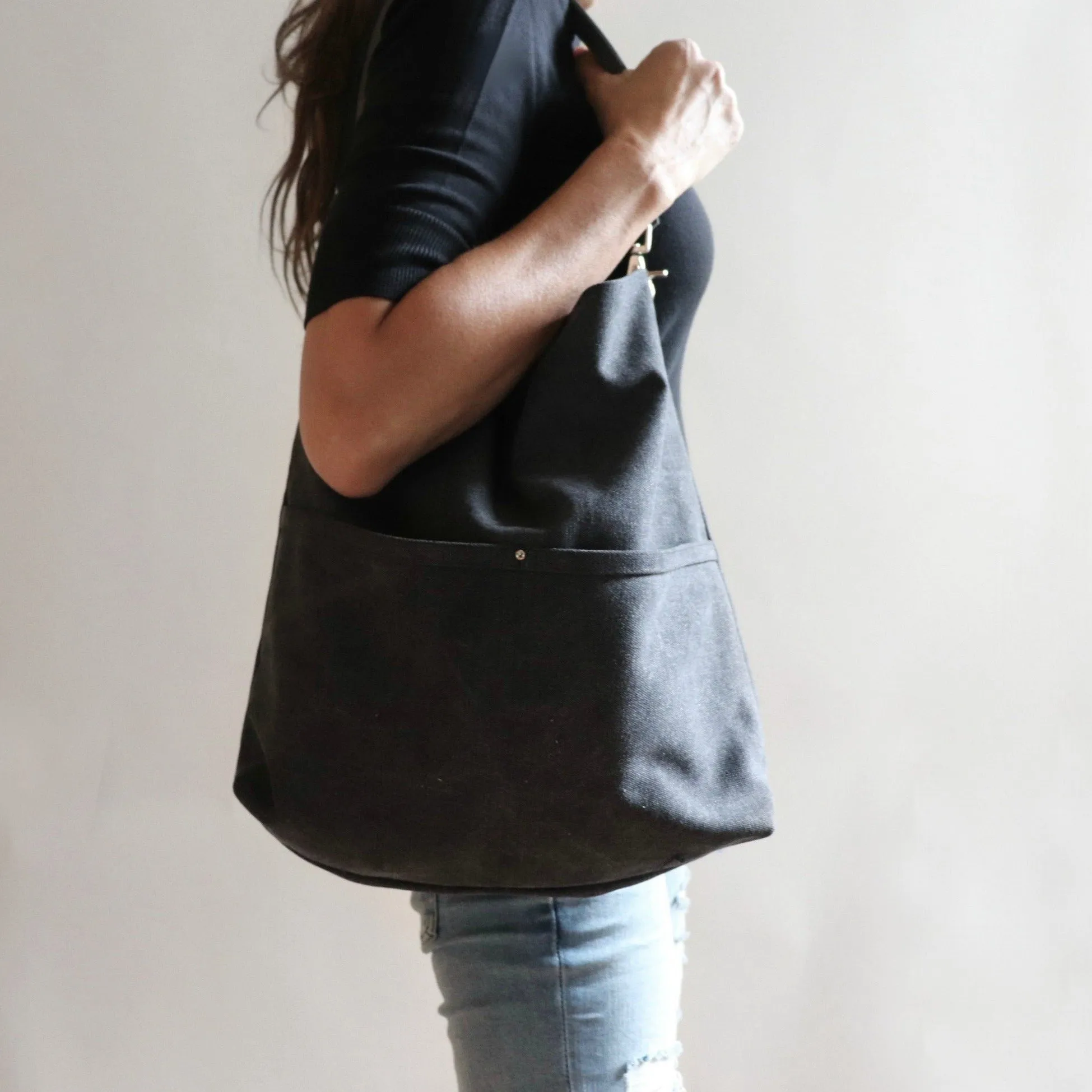 Charcoal Gray Hobo Tote Bag