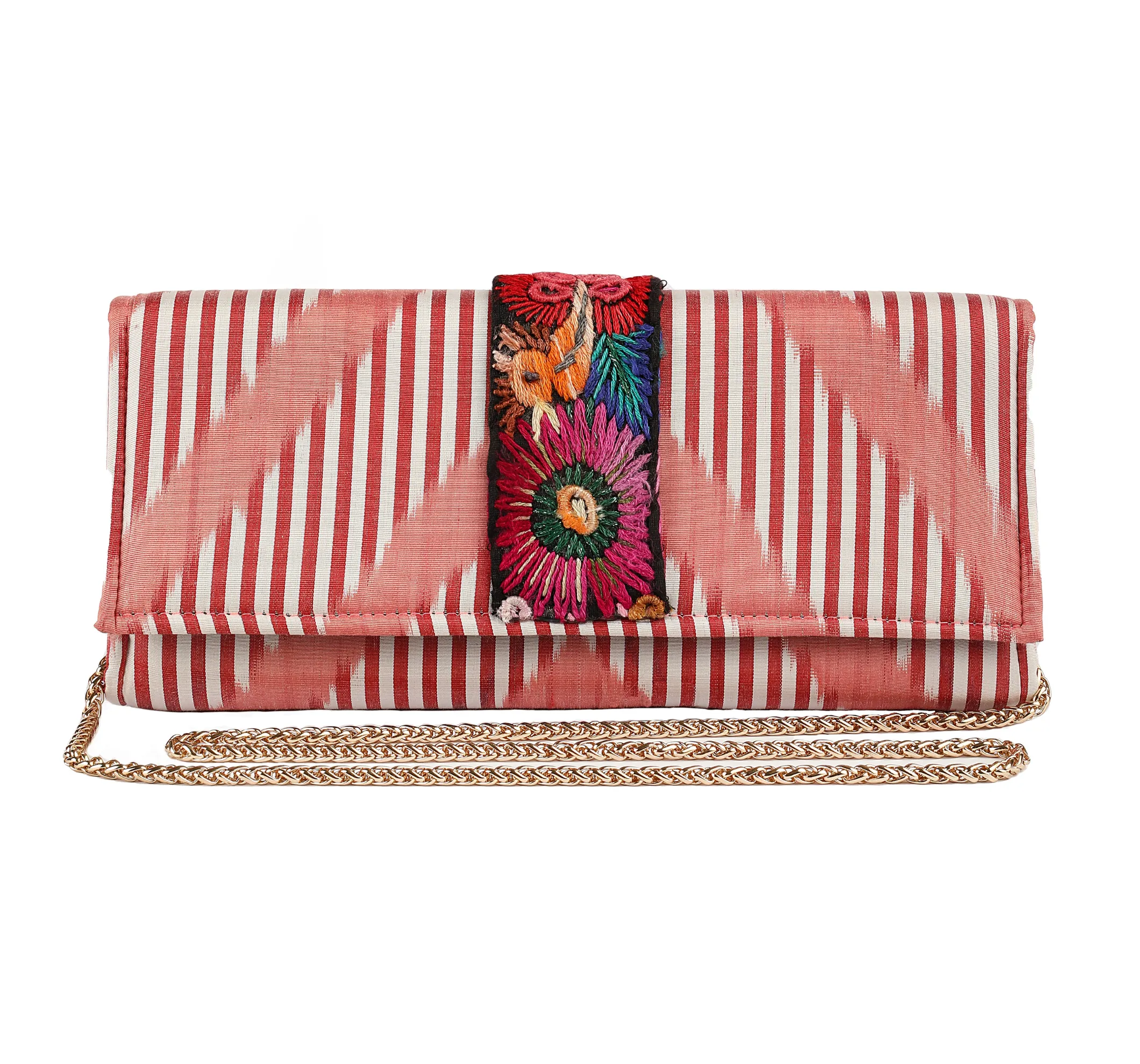 Du Monde Collection - Gasparilla  Silk Ikat   Guatemalan Textile Clutch - Orange Bird