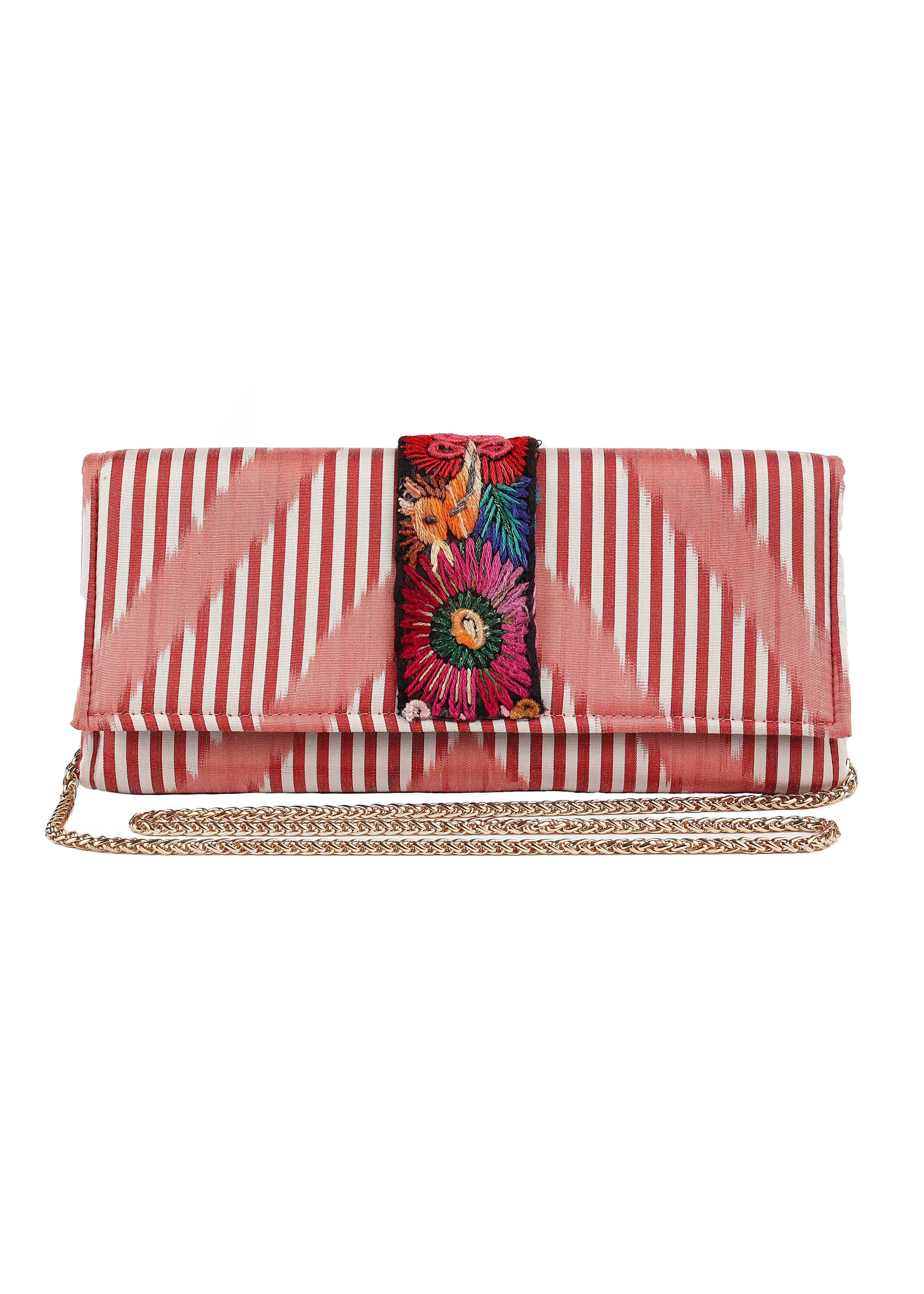 Du Monde Collection - Gasparilla  Silk Ikat   Guatemalan Textile Clutch - Orange Bird