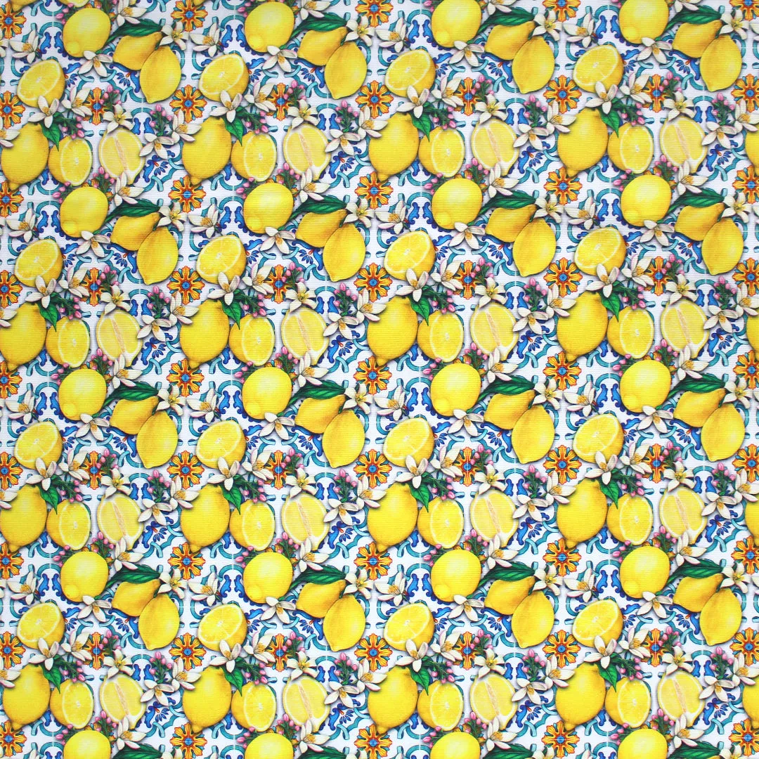 Dutch digital 'lemons from Mallorca' cotton canvas, Oeko-Tex cert.