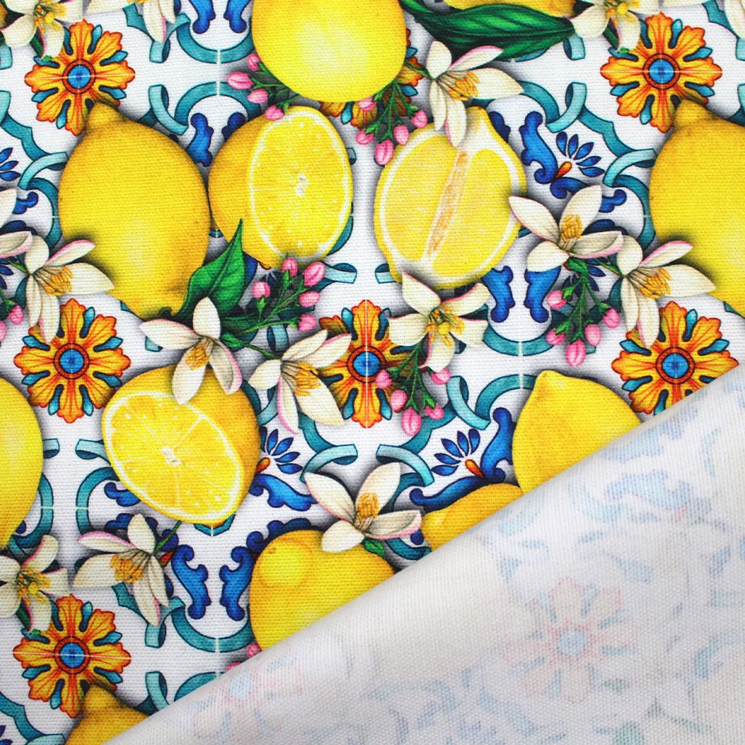 Dutch digital 'lemons from Mallorca' cotton canvas, Oeko-Tex cert.