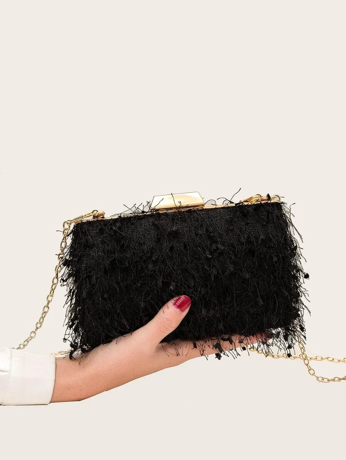 Ellie Fringe Clutch Black