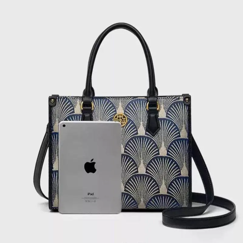 Embroidery Leather Elegant Commute Crossbody Tote Bag