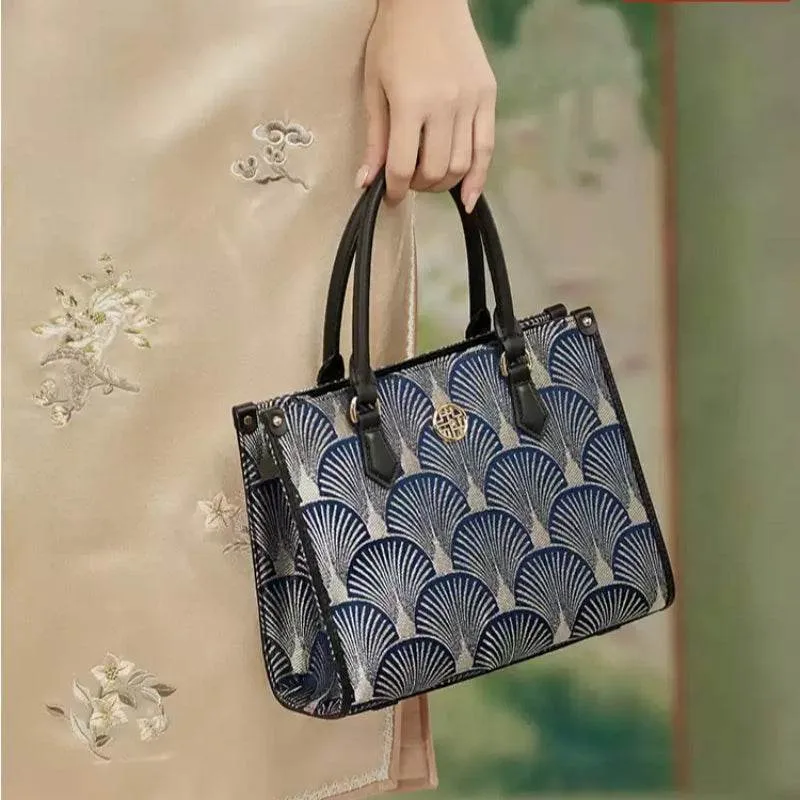 Embroidery Leather Elegant Commute Crossbody Tote Bag