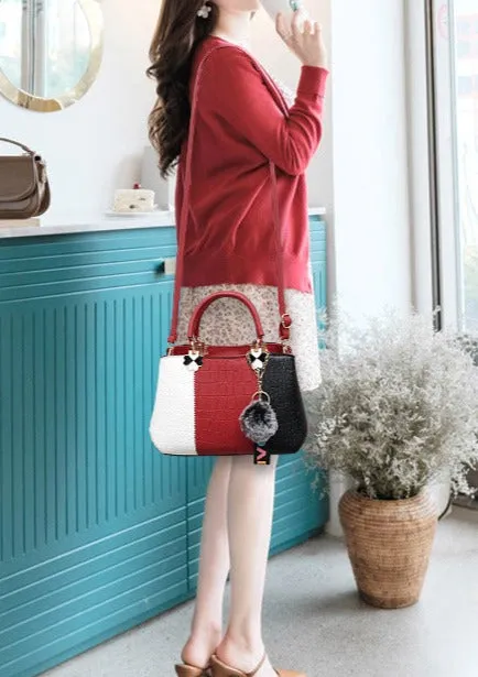 Fashion Embossed Crocodile Pattern Women's Bag Trendy Retro Style Handbag Contrast Color Shoulder Bag Women's Crossbody Bag