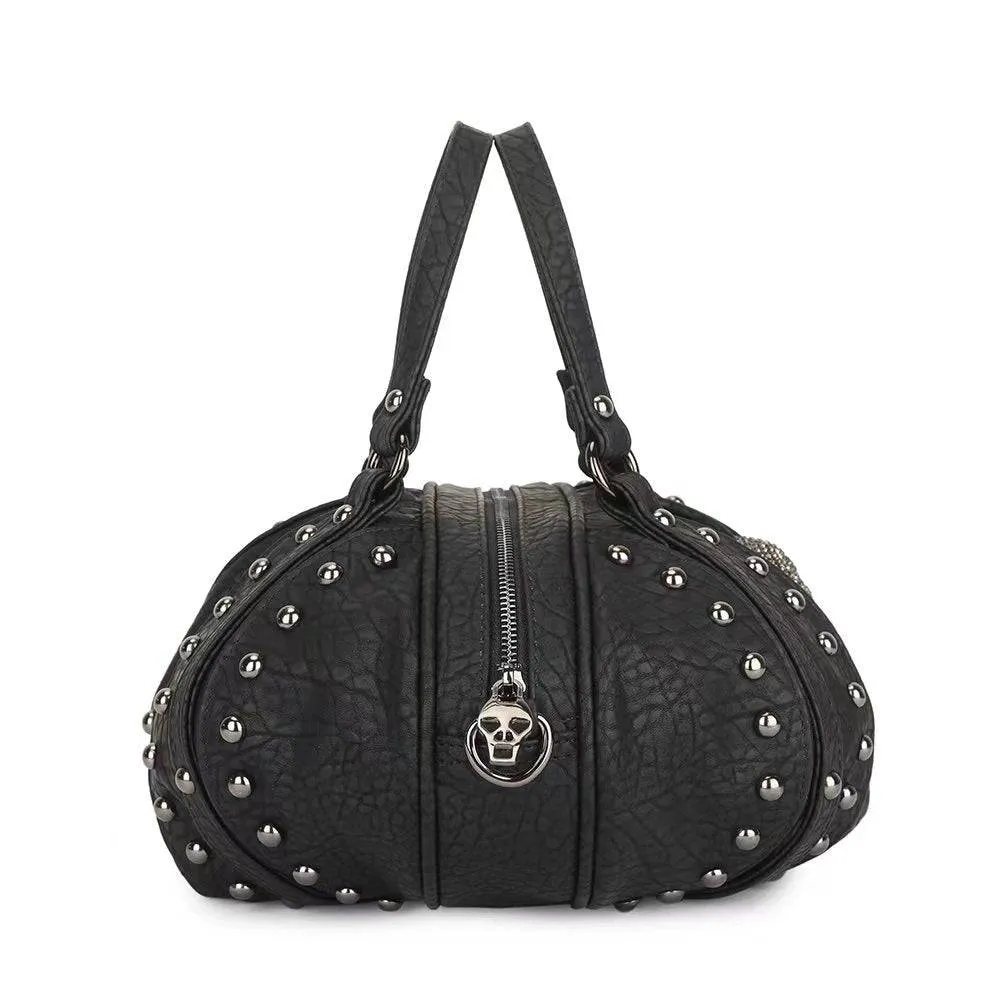 Fashion Punk Bags Dimond Skull Studded Oval Hobo Bucket Handbag