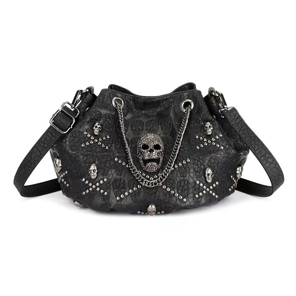 Fashion Punk Bags Studded Skull Bucket Handbag