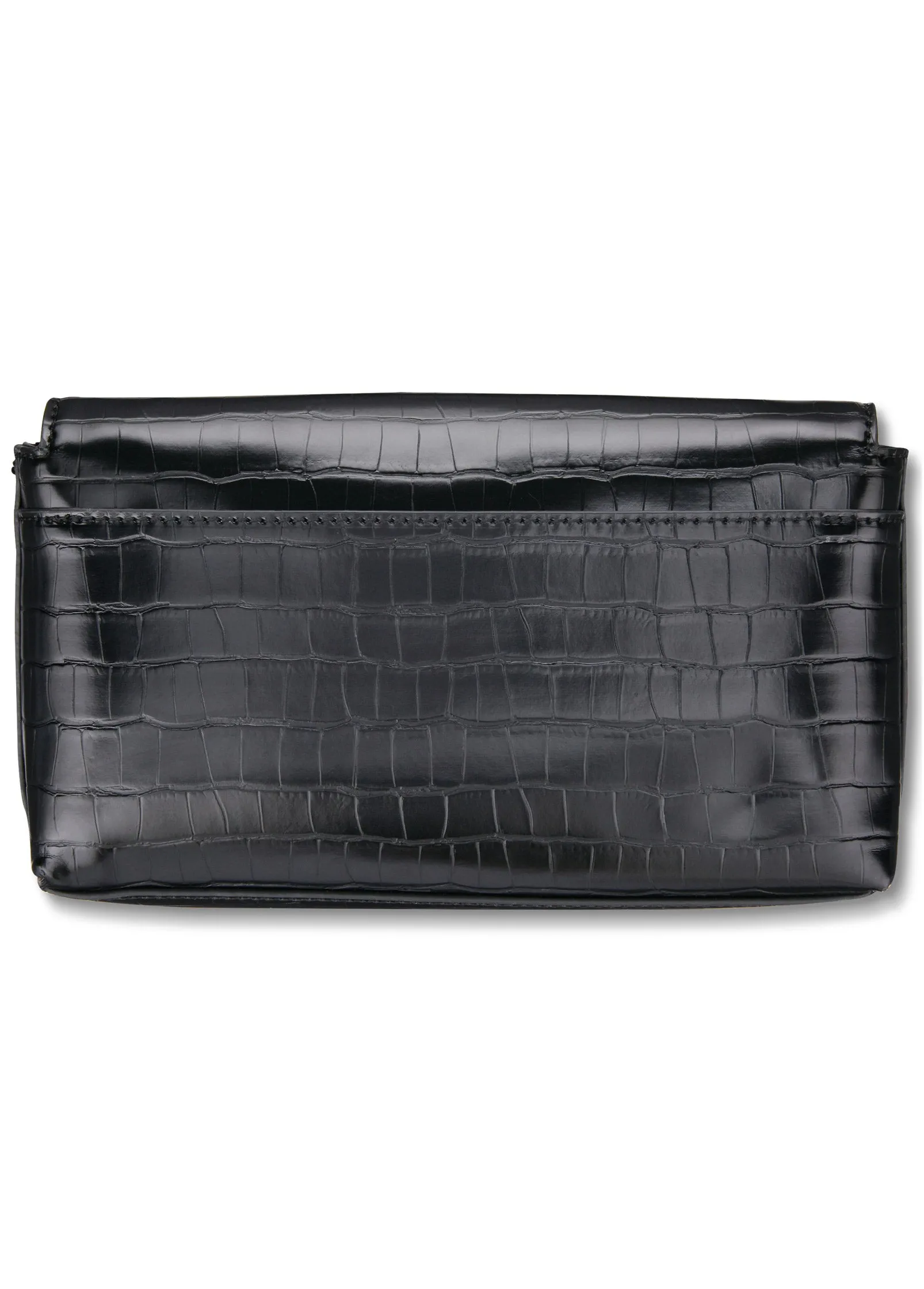 Faux Croc Crossbody Bag - Black