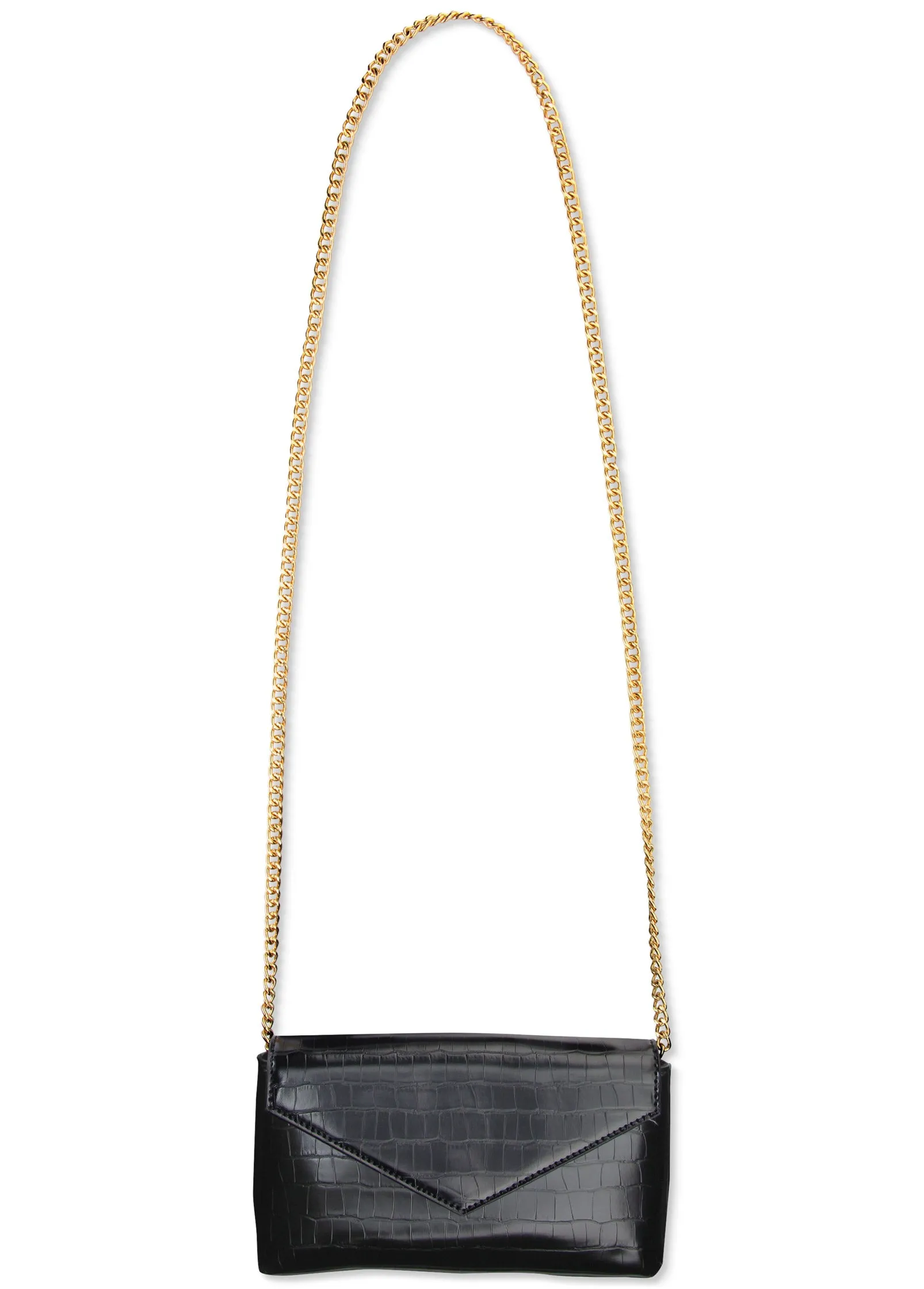 Faux Croc Crossbody Bag - Black