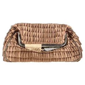 Fendi Borderline Clutch in Brown Satin