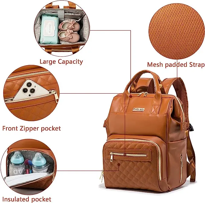 FheLAD Argyle Leather Diaper Backpack