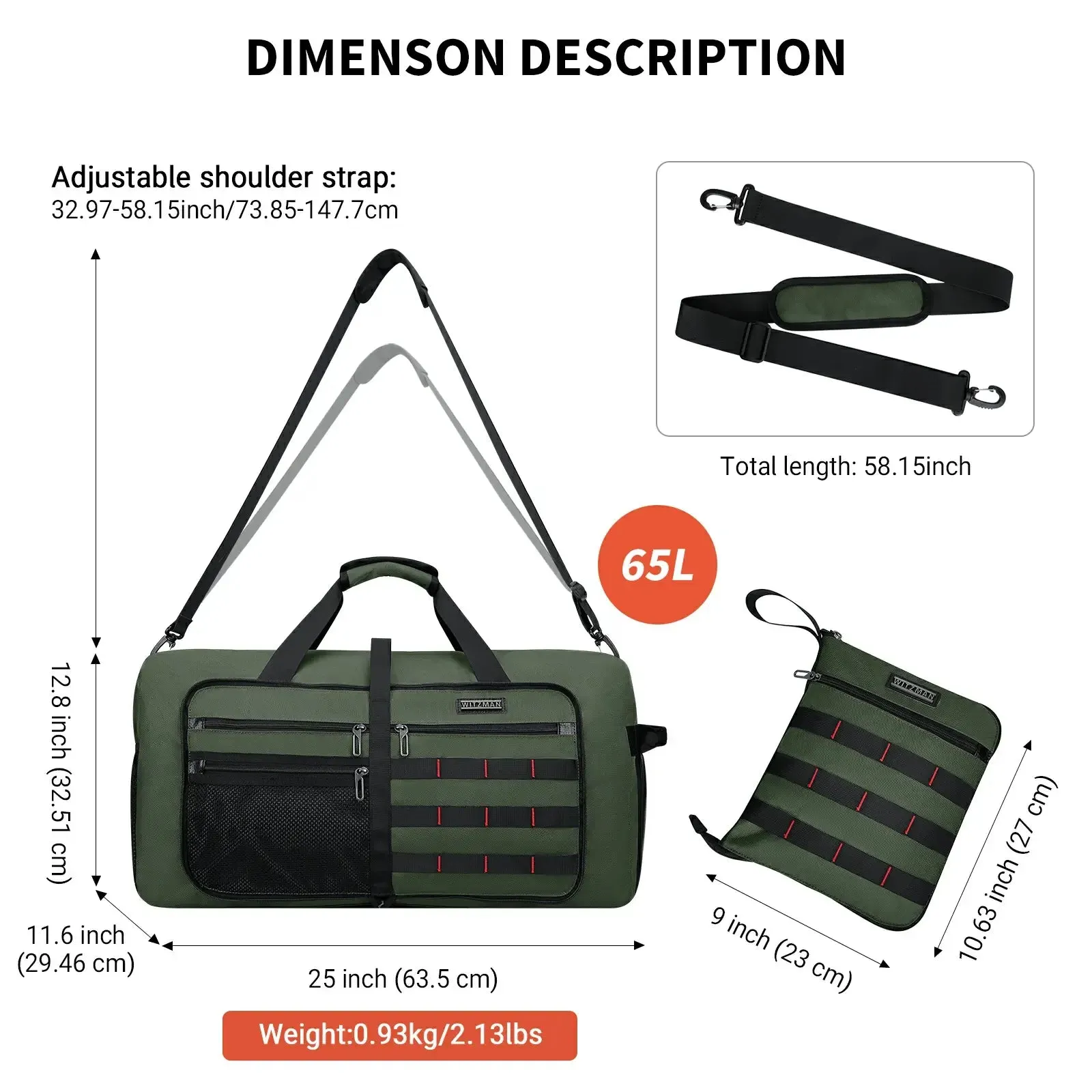 Foldable Duffel Bag for Travel 65L Lightweight Packable