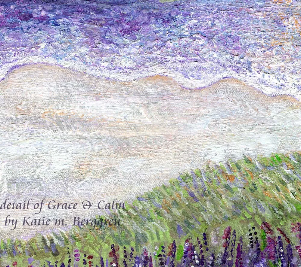 Grace & Calm - Woman Overlooking Purple Sea & White Sand Beach Art Print