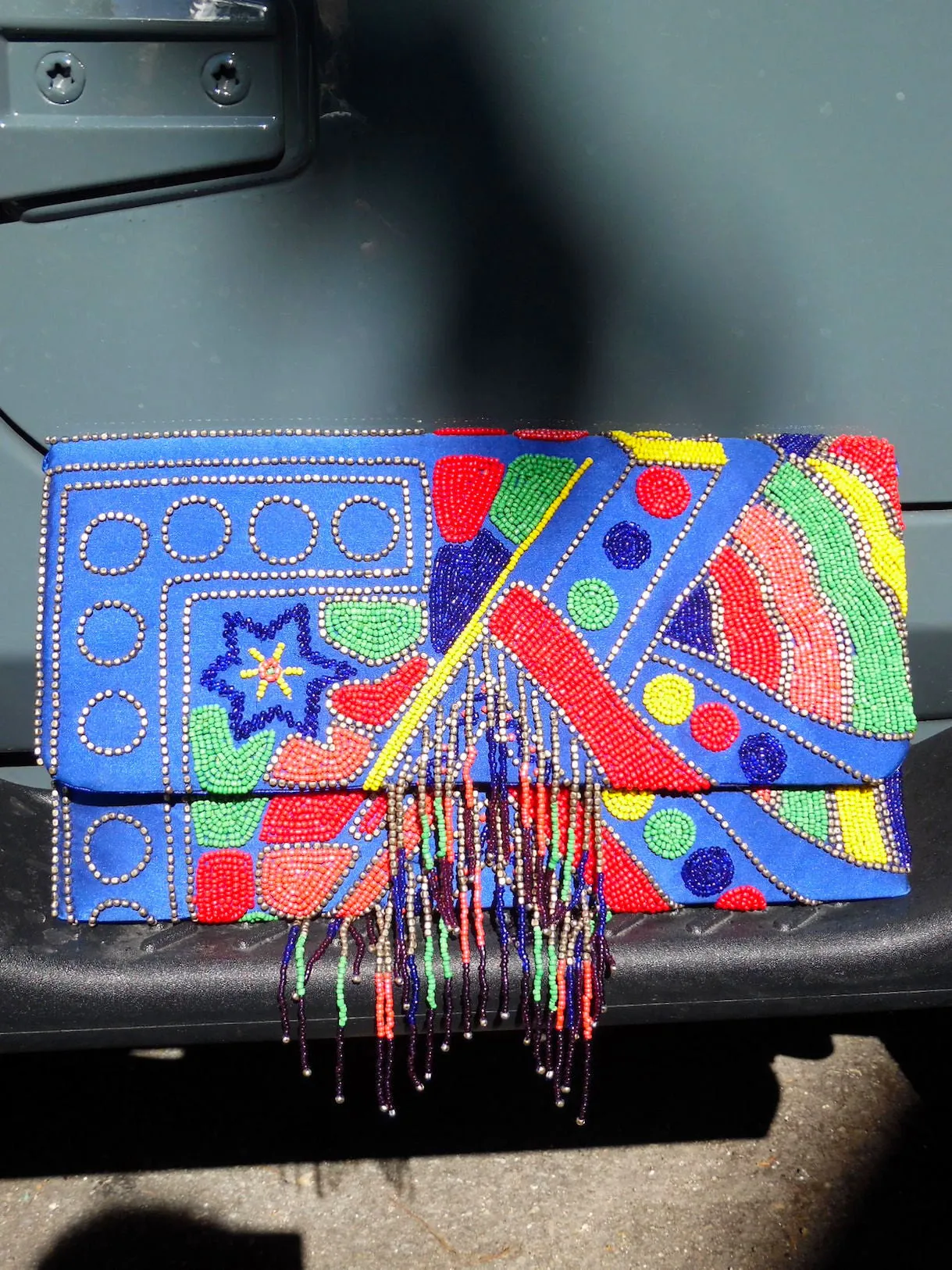 Large Beaded Envelope Clutch Bag With Fringe