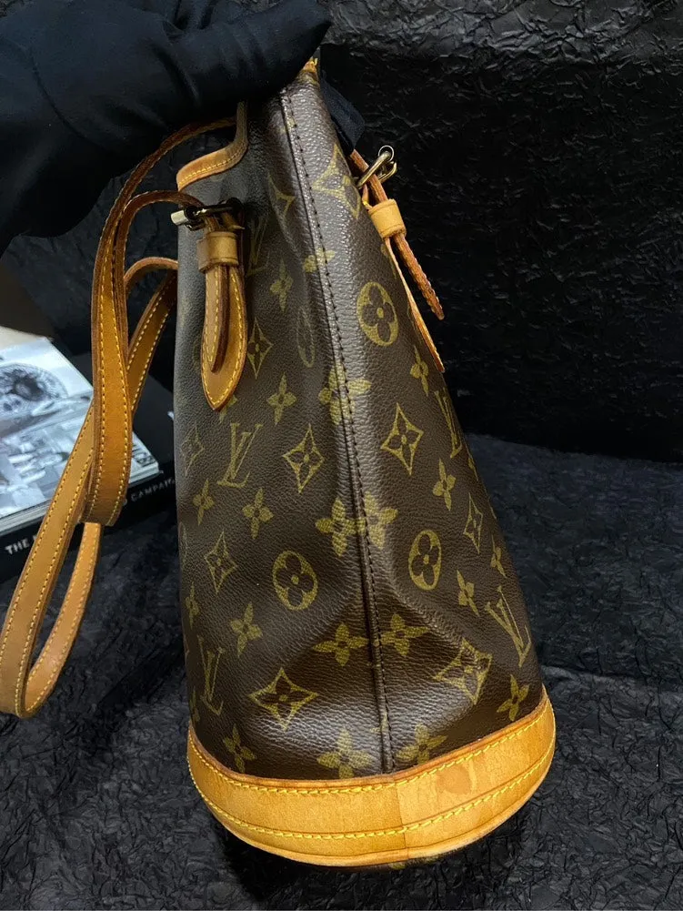 Louis Vuitton Monogram Brown Canvas Bucket Shoulder Bag Medium