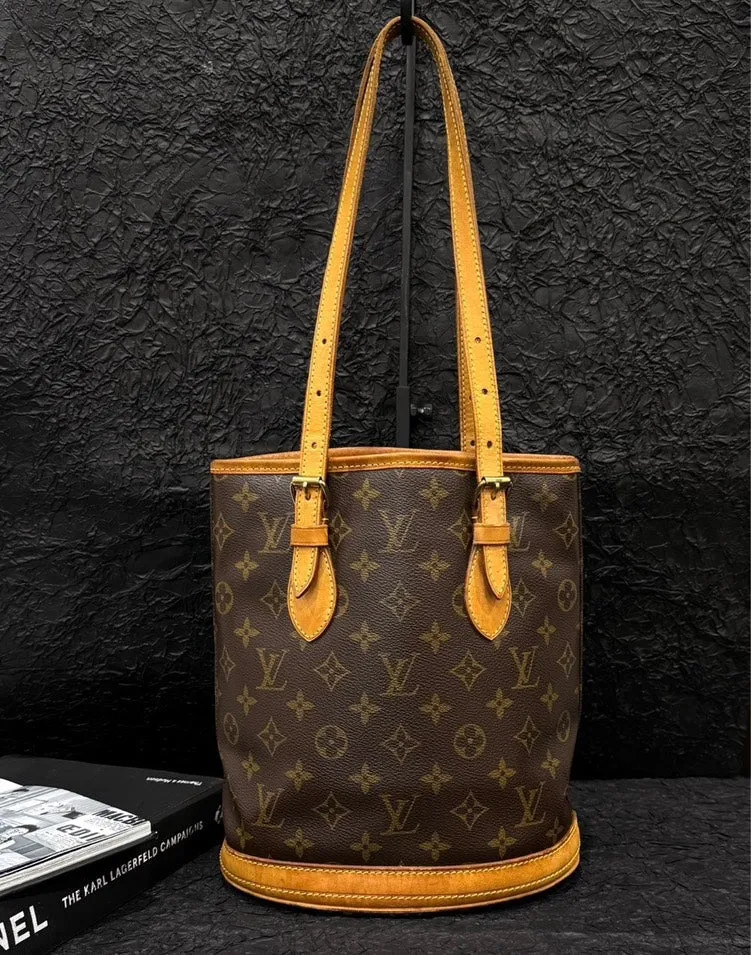 Louis Vuitton Monogram Brown Canvas Bucket Shoulder Bag Medium