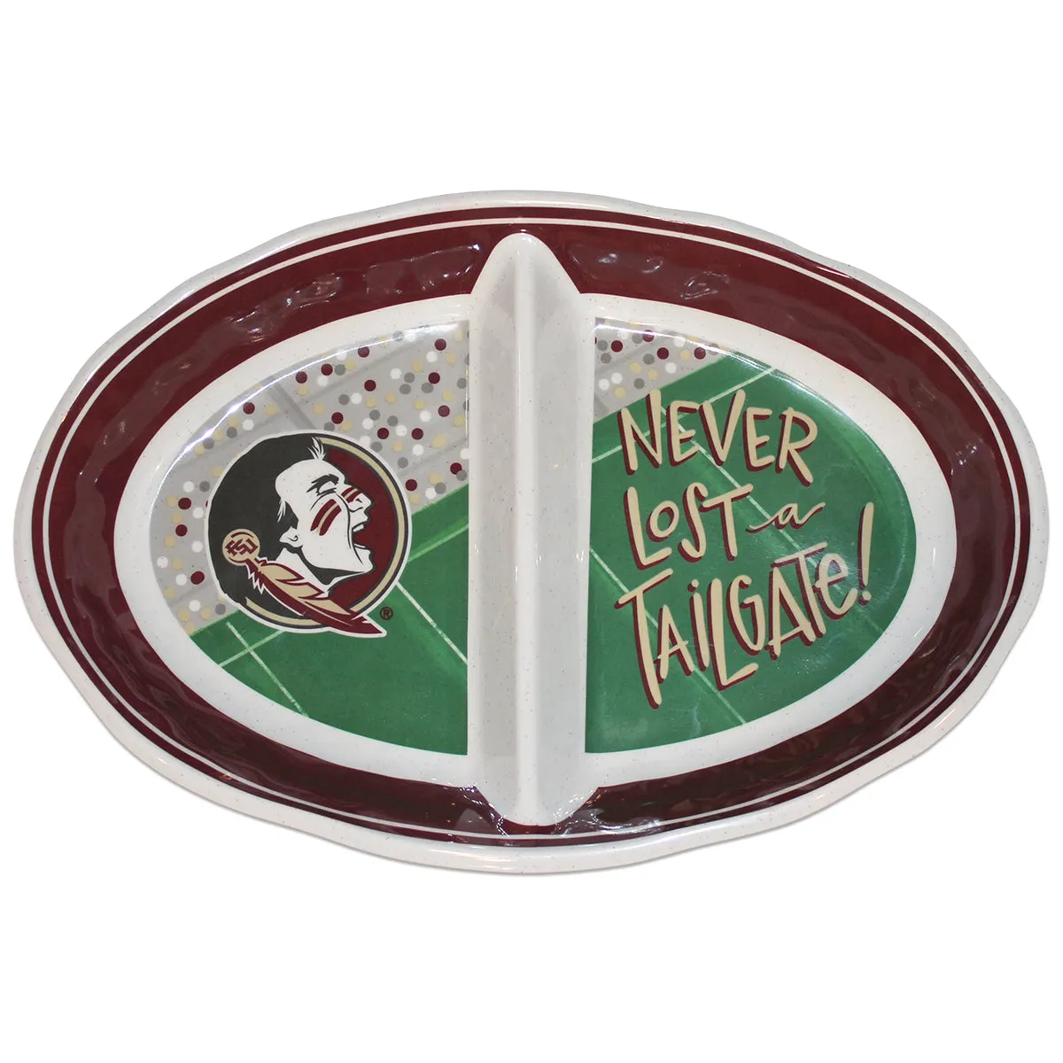 Magnolia Lane Seminole Logo Never Lost a Tailgate 2-Section Melamine Platter